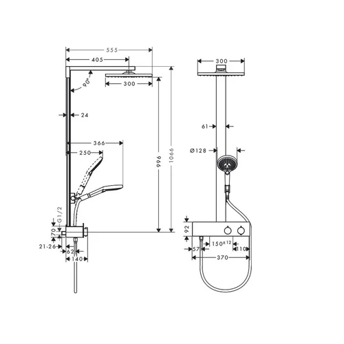 Hansgrohe Raindance E Showerpipe 27361000 Termostatinė dušo sistema Juoda matinė image 2