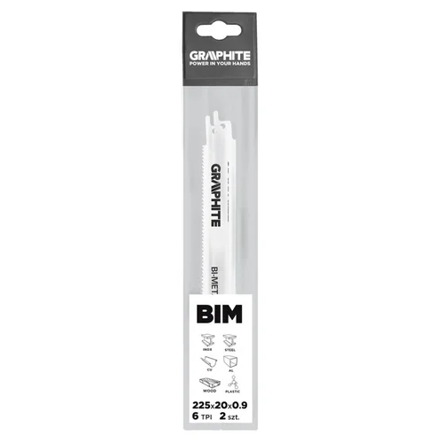 GRAPHITE Tiesiono pjūklo geležtė BIM 225 x 20 x 1.25 - 6TPI, 2 vnt. image 2