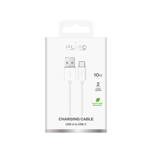 Puro 10W TPE USB-A–USB-C kabelis, 2 m, baltas image 2