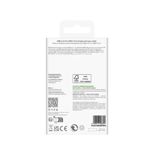 Puro 10W TPE USB-A–USB-C kabelis, 2 m, baltas image 3