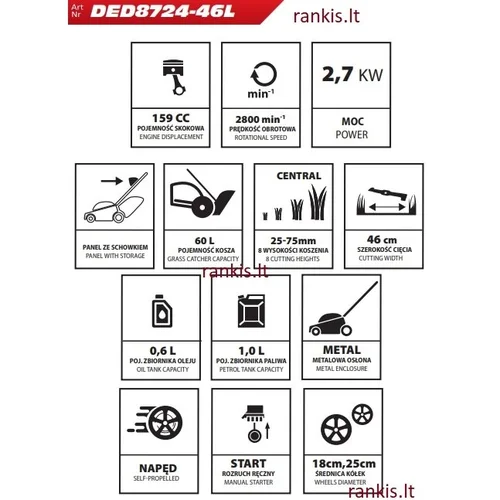 Dedra DED8724-46L benzininė savaeigė žoliapjovė 2.7kW, 46 cm image 2