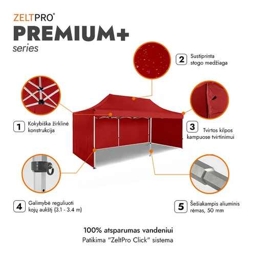 Zeltpro PREMIUM+ prekybinė palapinė 4 × 6, raudona, 4 sienos image 2
