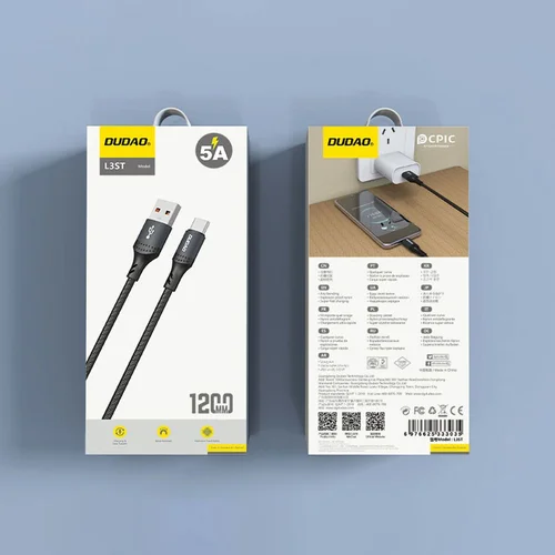 Dudao L3ST USB-A į USB-C kabelis, 3,0 m, Juoda image 3