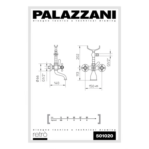 Virštinkinis vonios maišytuvas su dušeliu Retro, Palazzani image 2