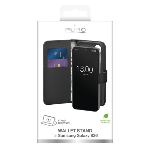 Puro Wallet Stand dėklas Samsung Galaxy S26, juodas image 2