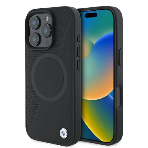 BMW pusiau tekstūruotos odos MagSafe dėklas iPhone 16 Pro, juodas image 1