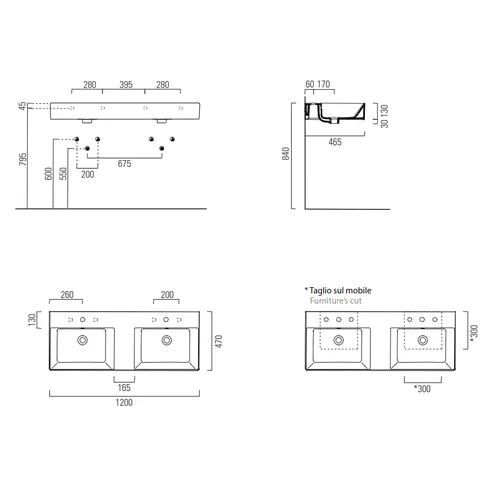 GSI KUBE X dvigubas baldinis praustuvas, Juodas matinis, 120x47 cm image 3