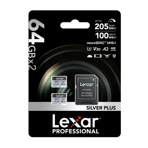 Lexar Silver Plus microSDXC 64 GB su adapteriu image 1
