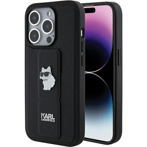 Karl Lagerfeld Gripstand Saffiano Choupette Pins dėklas iPhone 15 Pro, juodas image 1