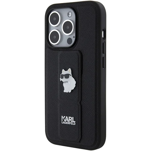 Karl Lagerfeld Gripstand Saffiano Choupette Pins dėklas iPhone 15 Pro, juodas image 3
