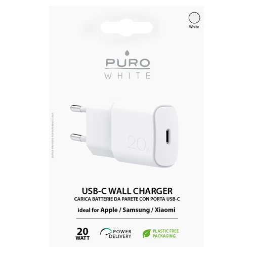 Puro White 20 W USB-C sieninis įkroviklis, baltas image 2