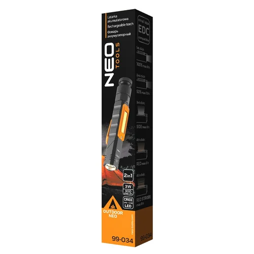 Neo Tools Pakraunamas žibintuvėlis CREE XPE + COB LED, USB 300 lm, 2-in-1 image 2