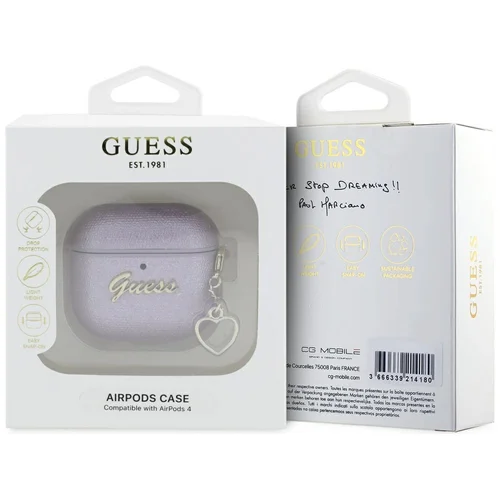 Guess Metalinis Script Charm dėklas AirPods 4, purpurinis image 2
