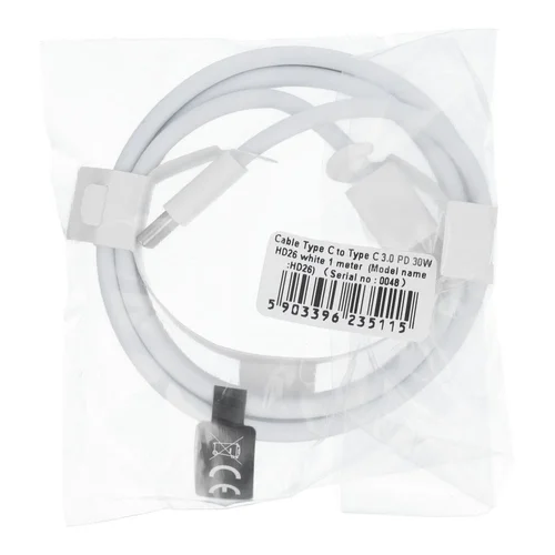 HD26 USB-C–USB-C 3.0 laidas, 1 m, baltas image 2