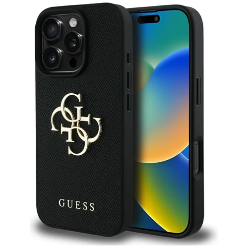 Guess Grained Big 4G Logo Small Classic Logo dėklas iPhone 16 Pro Max, juodas image 1
