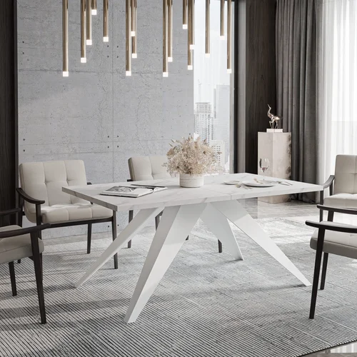 XANDRO išskleidžiamas stalas 140 cm, balta / marmuras Bianco image 1