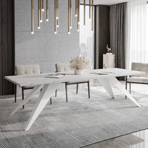 XANDRO išskleidžiamas stalas 140 cm, balta / marmuras Bianco image 2