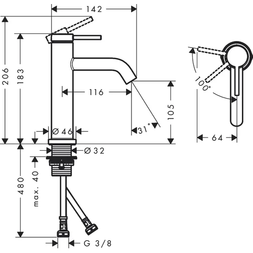 Praustuvo maišytuvas Hansgrohe Tecturis S, 73312140 image 3