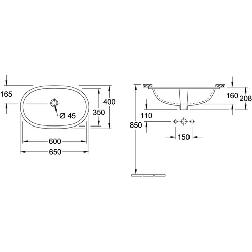 VILLEROY & BOCH O.Novo 416260R1 Praustuvas 600 mm image 3