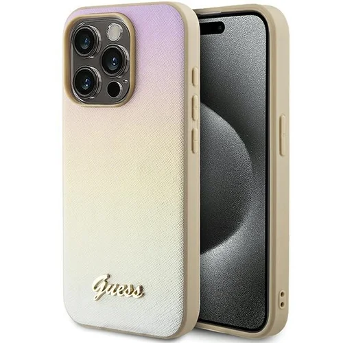 Guess Saffiano Iridescent Script dėklas iPhone 14 Pro, auksinis image 1