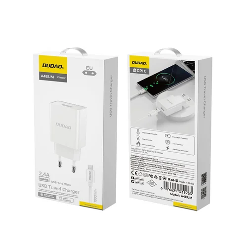 Dudao A4EU 2,1 A baltas įkroviklis su micro USB laidu image 2