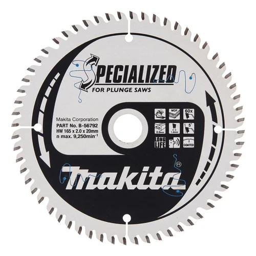 Makita B-56792 SPECIALIZED 165X2X20mm 5° T60 T.C.T. pjūklas image 1
