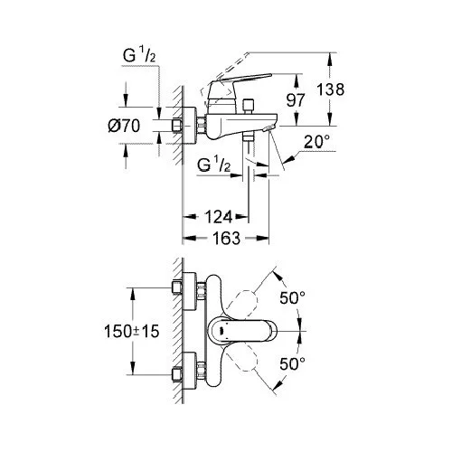 Grohe Eurosmart Cosmopolitan sieninis vonios maišytuvas, chromo image 3