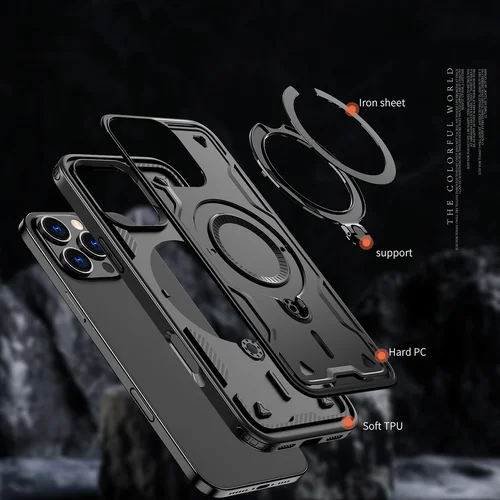 Hibridinis Armor Trendy dėklas iPhone 16 Pro, juodas image 2