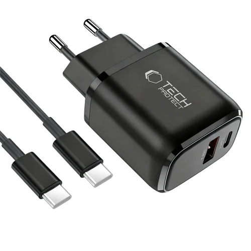 Tech-Protect NCA45W-GAN 45 W 2 prievadų sieninis įkroviklis su USB-C kabeliu, juodas image 2