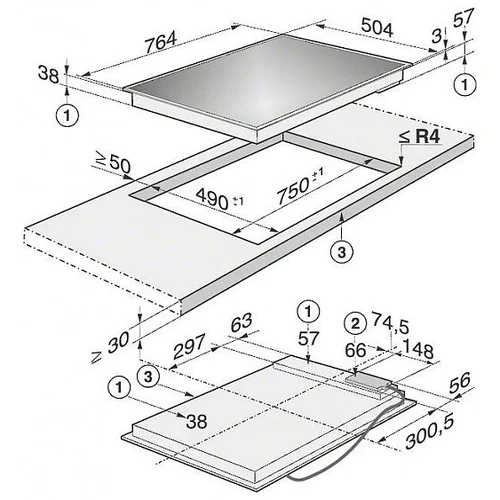 Miele KM 523 6442870 Įmontuojama kaitlentė 76 cm Juoda image 2