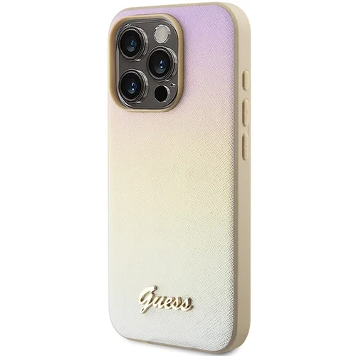 Guess Saffiano Iridescent Script dėklas iPhone 14 Pro Max, auksinis image 2