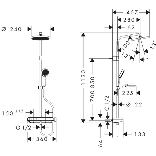 Hansgrohe Activera S Showerpipe 240 1jet EcoSmart+ 28639670, matinė juoda image 2