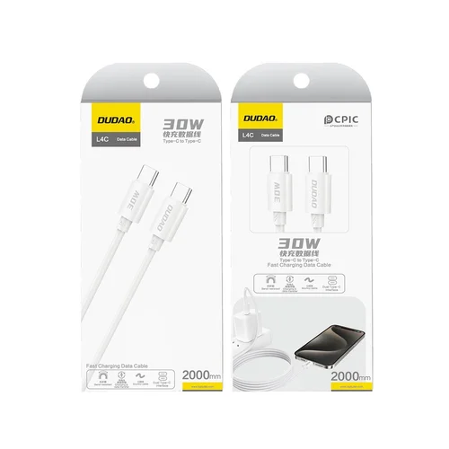 Dudao L4C USB-C į USB-C kabelis 2 m Baltas image 2