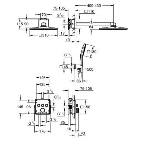 Grohe Grohtherm SmartControl Cube potinkinis termostatinis dušo komplektas 34864000 image 2