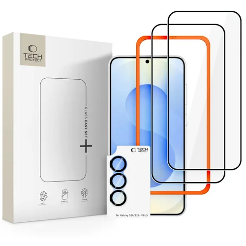 Tech-Protect Easy Set+ grūdintas stiklas, Samsung Galaxy S26, 3 vnt., juodas image 1