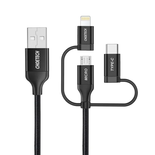 Choetech IP0030-BK 3 viename MFi USB laidas, 1,2 m, juodas image 2