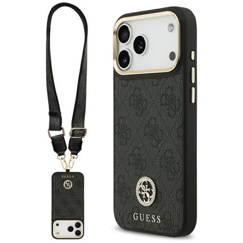 Guess 4G Strass MagSafe dėklas iPhone 17 Pro Max, juodas, metaliniais mygtukais image 1