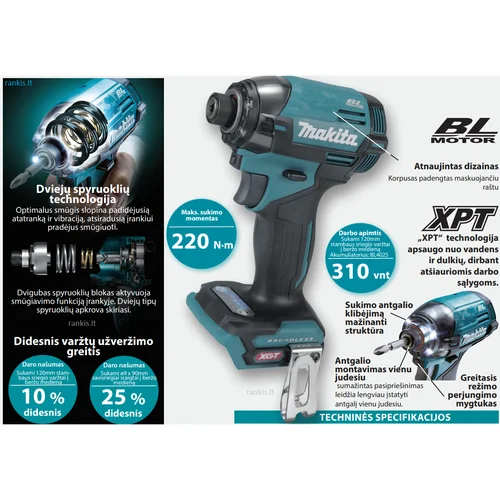 Makita TD002GZ01 TD002GZ XGT 40Vmax 220 Nm smūginis suktuvas image 2