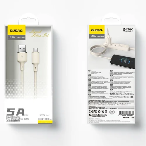 Dudao L7SM USB-A–micro USB kabelis 5 A, 1 m, smėlinis image 3