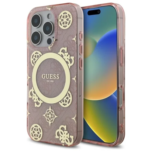 Guess IML Pionų ant 4G fono MagSafe dėklas iPhone 16 Pro Max, rožinis image 1