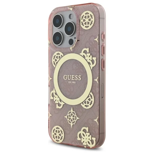 Guess IML Pionų ant 4G fono MagSafe dėklas iPhone 16 Pro Max, rožinis image 2