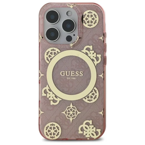 Guess IML Pionų ant 4G fono MagSafe dėklas iPhone 16 Pro Max, rožinis image 3