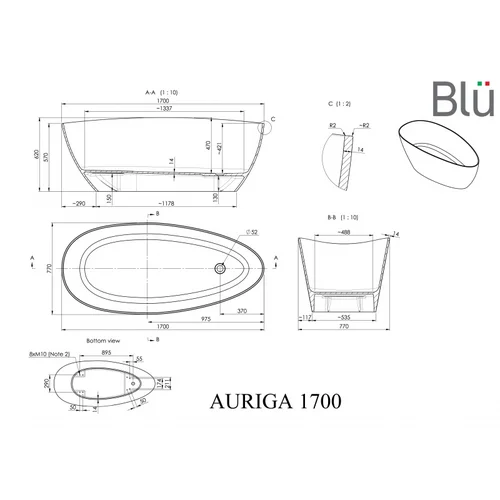 BLU AURIGA 1700 Evermite Akmens masė 1700 x 770 mm image 3