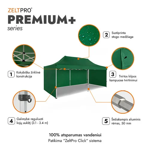 Prekybinė Palapinė 3x6 Žalia Zeltpro PREMIUM+ image 2