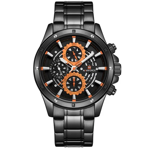 NAVIFORCE NF9149 (zn090a) vyriškas laikrodis, juodas ir oranžinis image 1