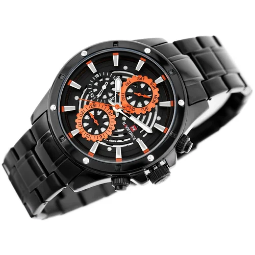 NAVIFORCE NF9149 (zn090a) vyriškas laikrodis, juodas ir oranžinis image 2