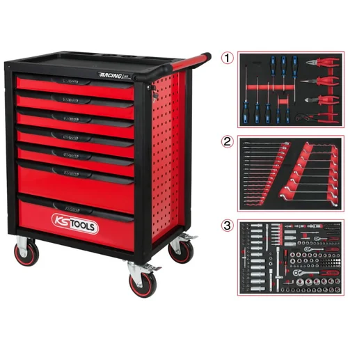 KS Tools RACINGline įrankių vežimėlis 7 stalčiai +215vnt įrankių image 1