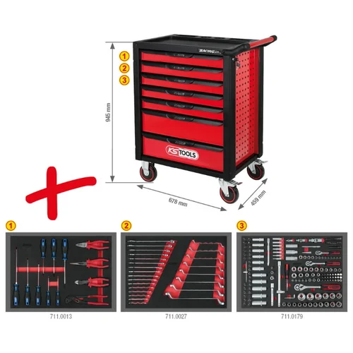 KS Tools RACINGline įrankių vežimėlis 7 stalčiai +215vnt įrankių image 2