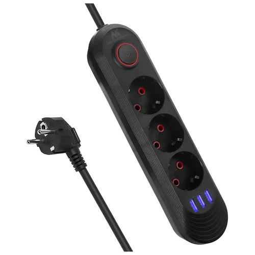 Maclean MCE394 B maitinimo blokas, 3 lizdai, 3 USB image 1