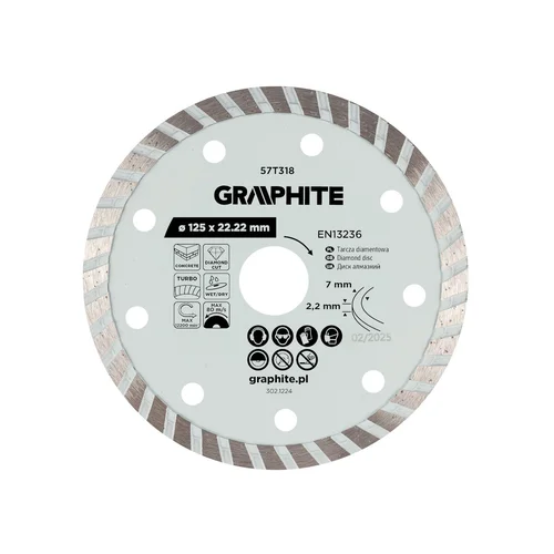 GRAPHITE Turbo pjovimo deimantinis diskas 125 x 22,22 mm image 1